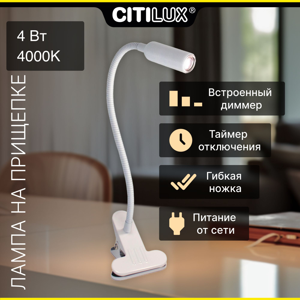 Лампа на прищепке Citilux Ньютон CL803060N LED с диммером Белая #1