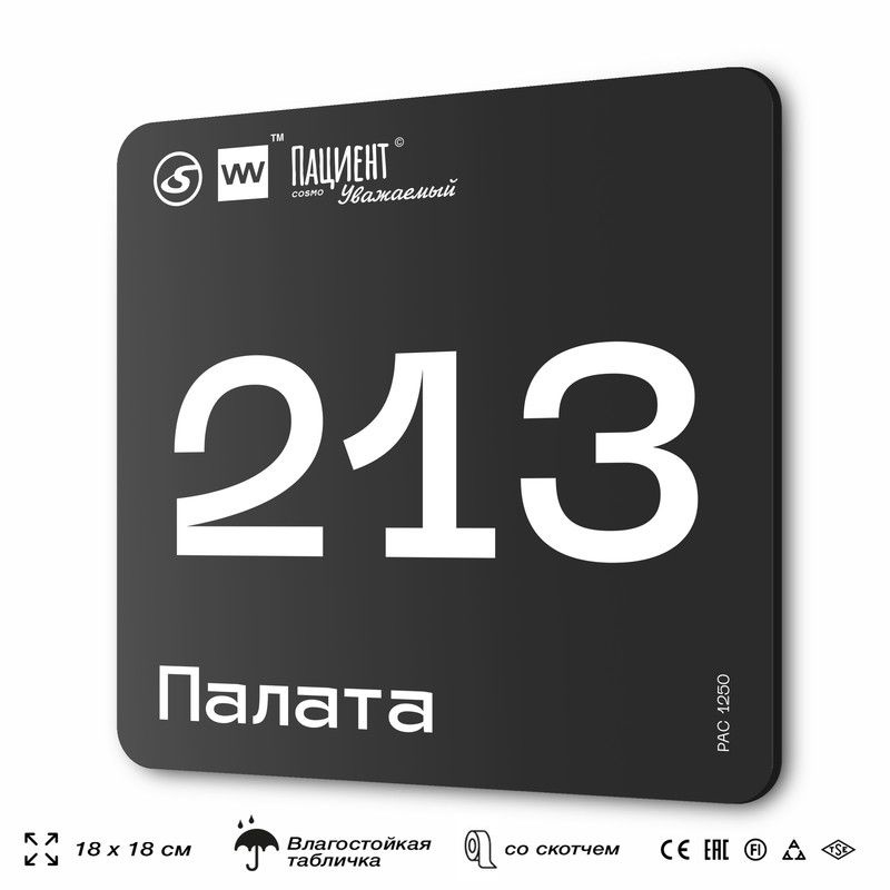 Табличка информационная "Палата №213" для медучреждения, 18х18 см, пластиковая, SilverPlane x Айдентика #1