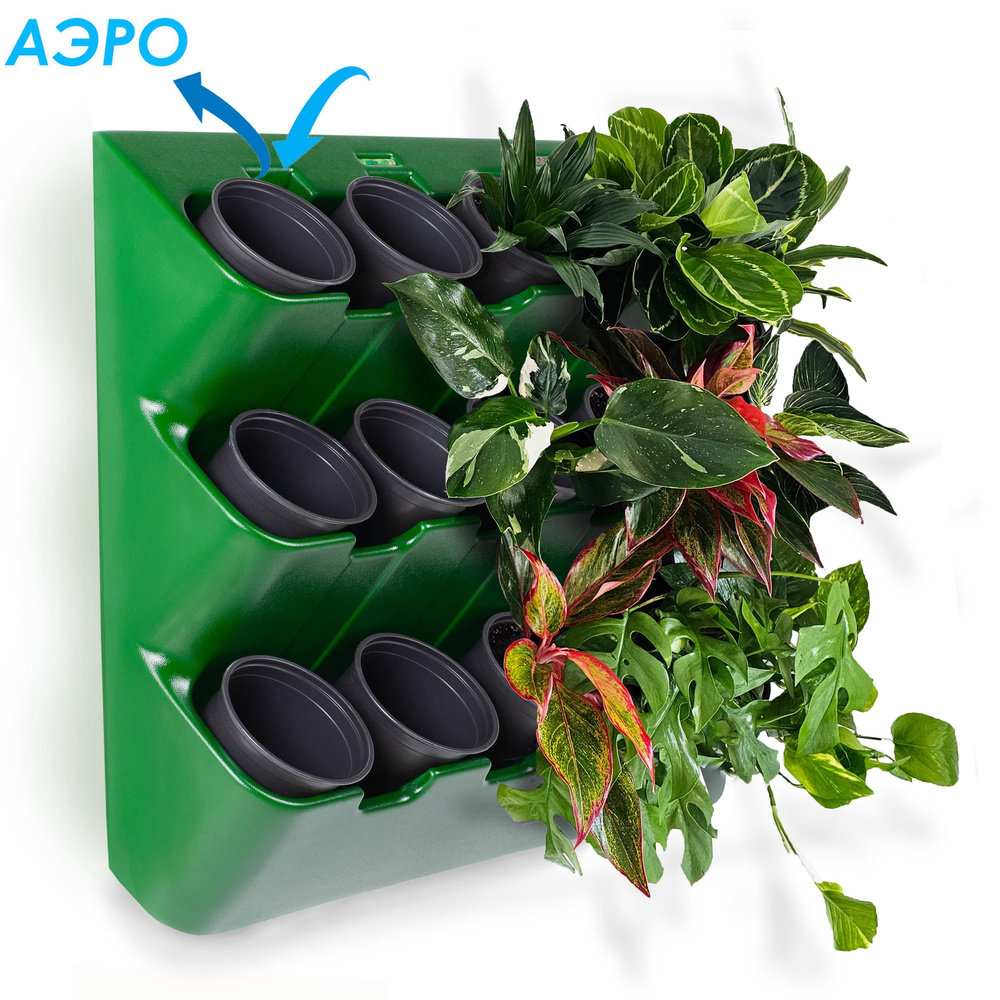 Фитомодуль "BOXSAND 12 АЭРО" (60х65 см) вместимость 12 растений, цвет зеленый в комплекте с горшками #1