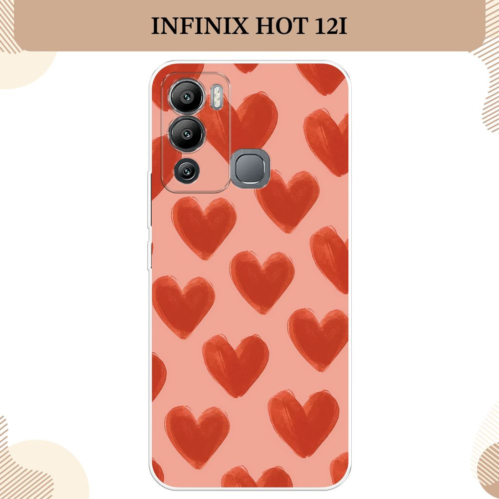 Силиконовый чехол на Infinix Hot 12i / Инфиникс Хот 12i, Алые сердца паттерн - 8 марта  #1