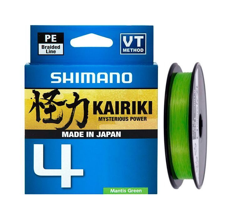 Плетёный шнур Зелёный Shimano Kairiki 4 PE Line 150m 0.16mm 6,8kg Mantis Green для спиннинга донки удочки #1