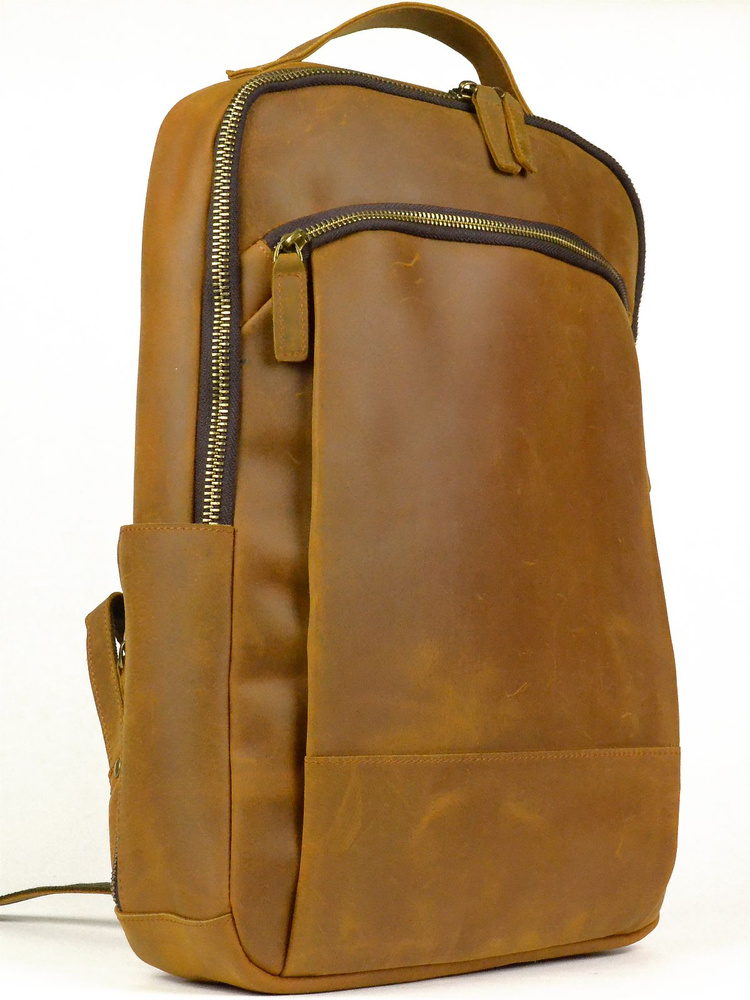 Мужской рюкзак из натуральной кожи, светло-коричневый, 42x27x7см  #1