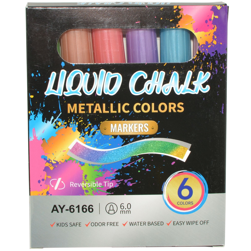 Маркеры меловые 6 цветов Metallic Liquid Chalk Markers Жидкий мел, реверсивные наконечники 6 мм для любых #1