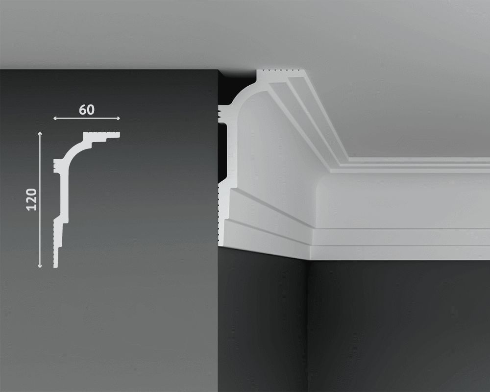 Плинтус потолочный Decostar PolyStyle SG-120/60 полистирол, белый, 2000x120x60 мм  #1