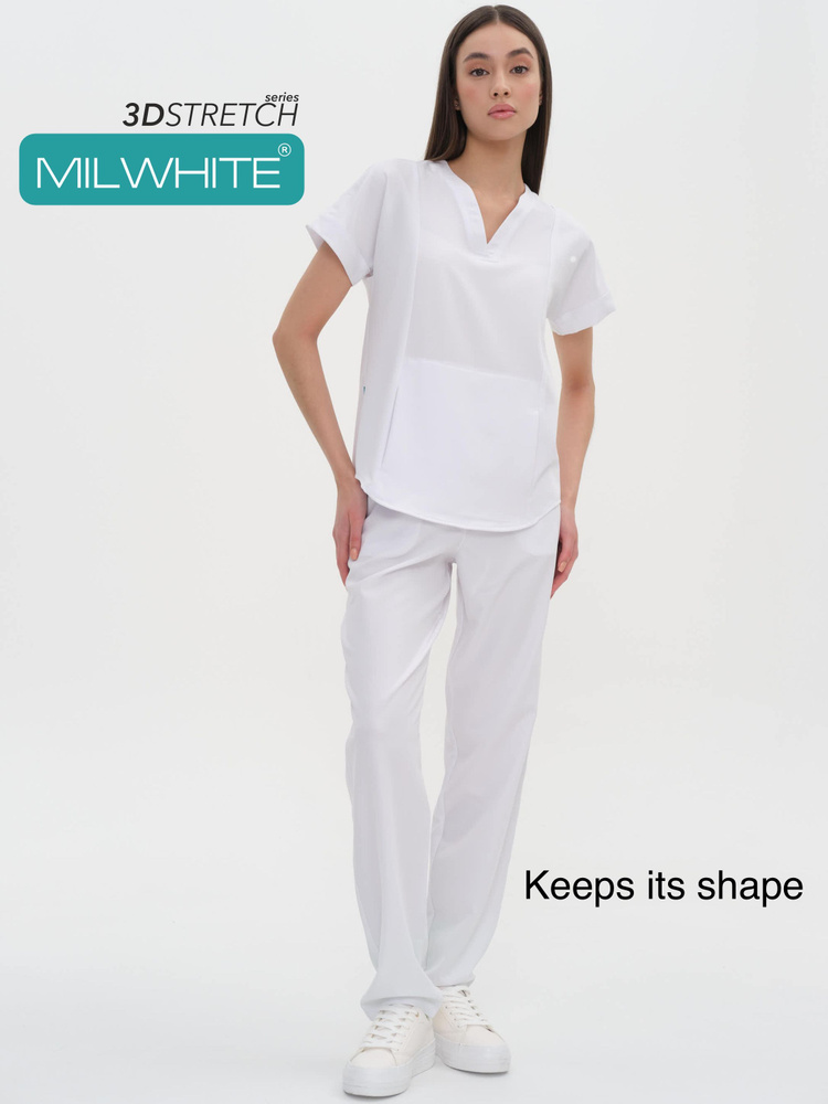 Медицинский костюм женский MILWHITE Premium Mod.612 хирургический, трикотажный стрейч  #1