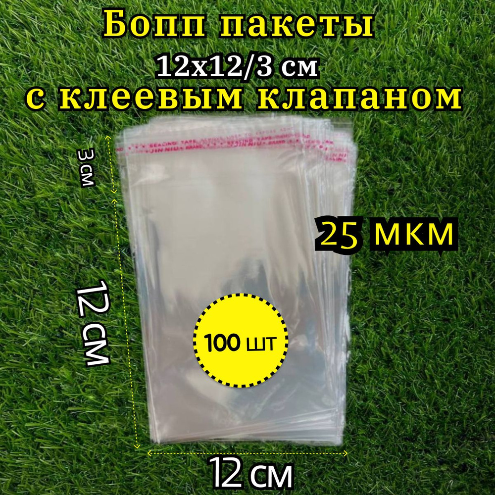 Бопп пакет с клеевым клапаном 12х12 25 мкм 100 шт / Пакет фасовочный / Упаковочный пакет  #1
