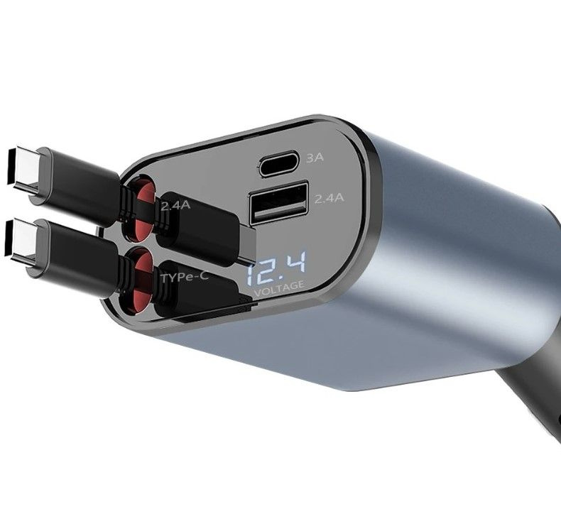 Автомобильное выдвижное зарядное устройство со сверхбыстрой зарядкой,USB Type-C,4,со встроенным кабелем,серый #1