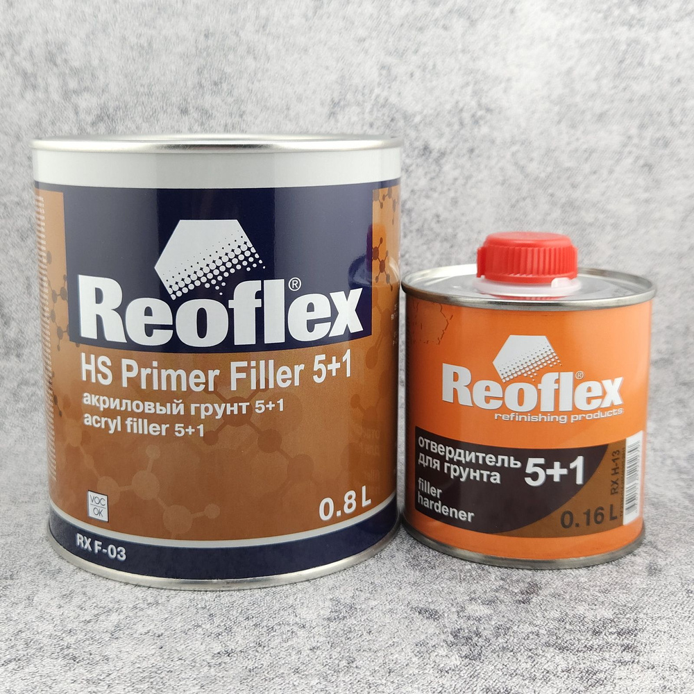 Грунт REOFLEX 2K HS Primer Filler 5+1 акриловый серый, комплект банка 0,8 л. + отвердитель 0,16 л., RX #1