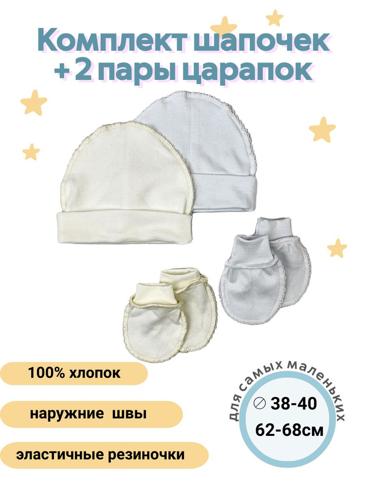 Комплект шапочек для новорожденных тм ЛЕО Малыши и малышки, 4 шт  #1