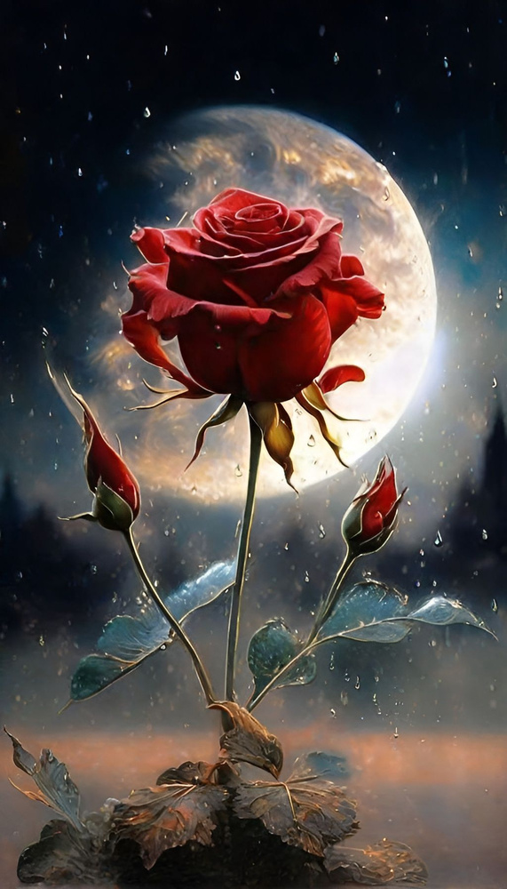 Картина по номерам на подрамнике 40*50 см "Роза и луна" #1