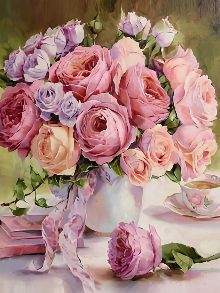 Картина по номерам 40x50 "Пастельные розы" на холсте с подрамником, Рисование по номерам  #1