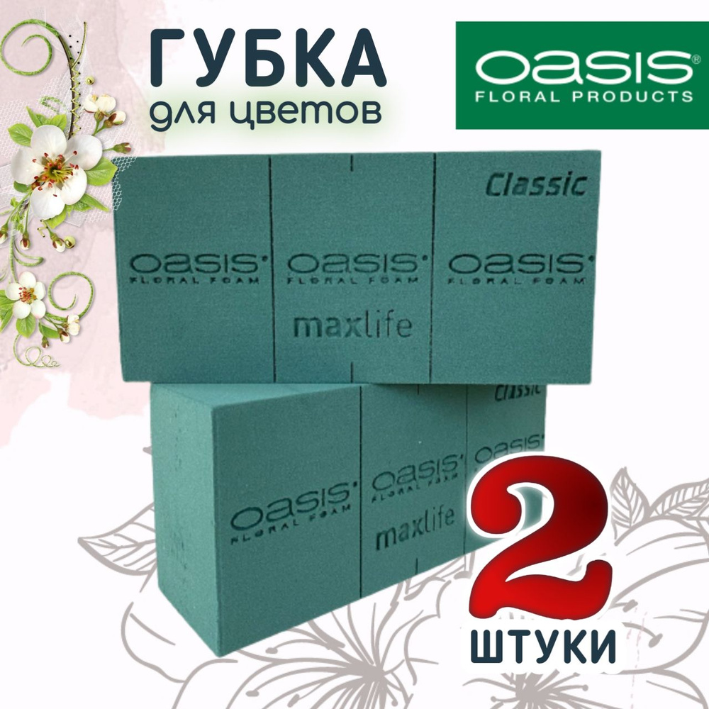 Губка 2 шт Оазис Классик кирпич флористическая 23*11*8 см, OASIS floral foamический  #1