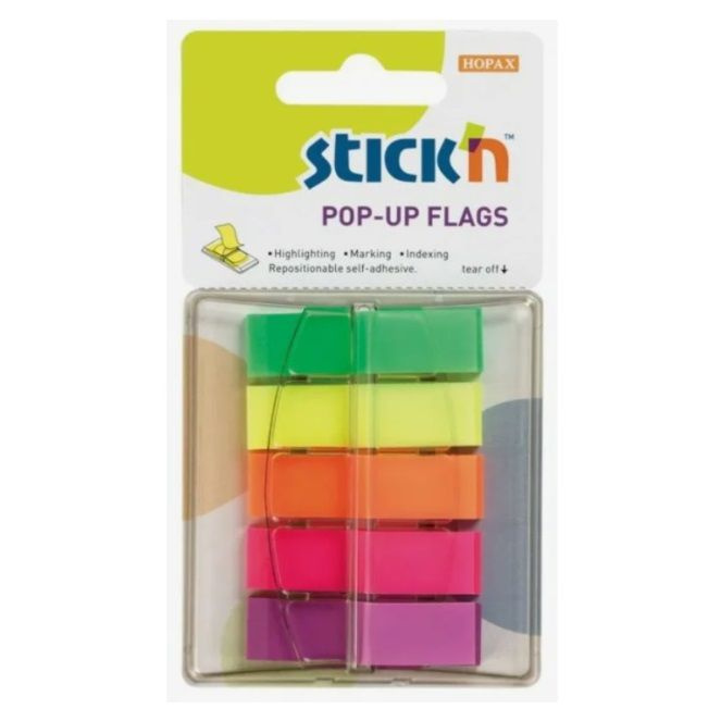 Клейкие закладки Hopax STICK'N, 12х45 мм, пластик, в диспенсере, 4 неоновых цвета по 40 л.  #1