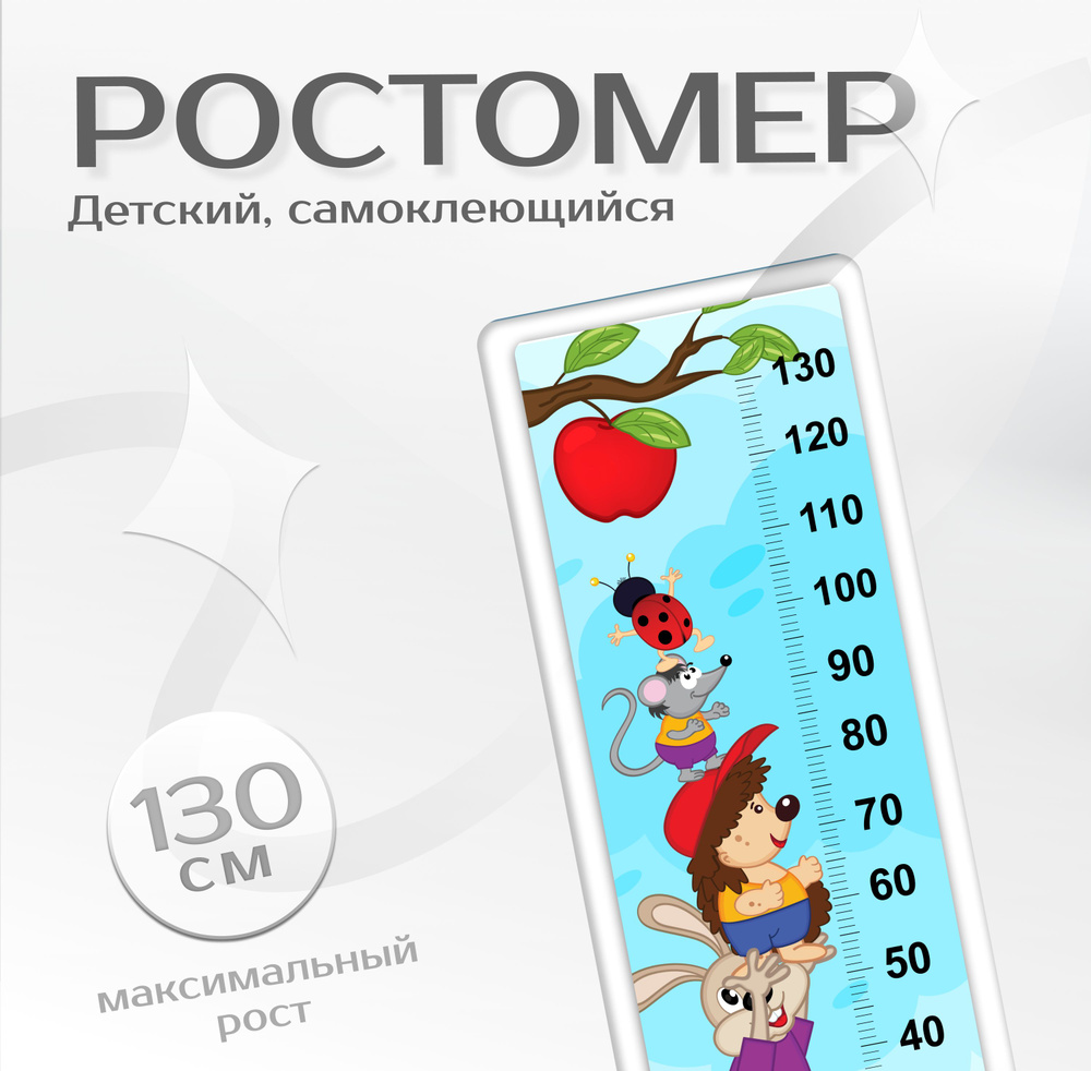 Ростомер интерьерная наклейка для малышей Fotooboikin "Друзья" 44х121 см, линейка на стену для декора #1