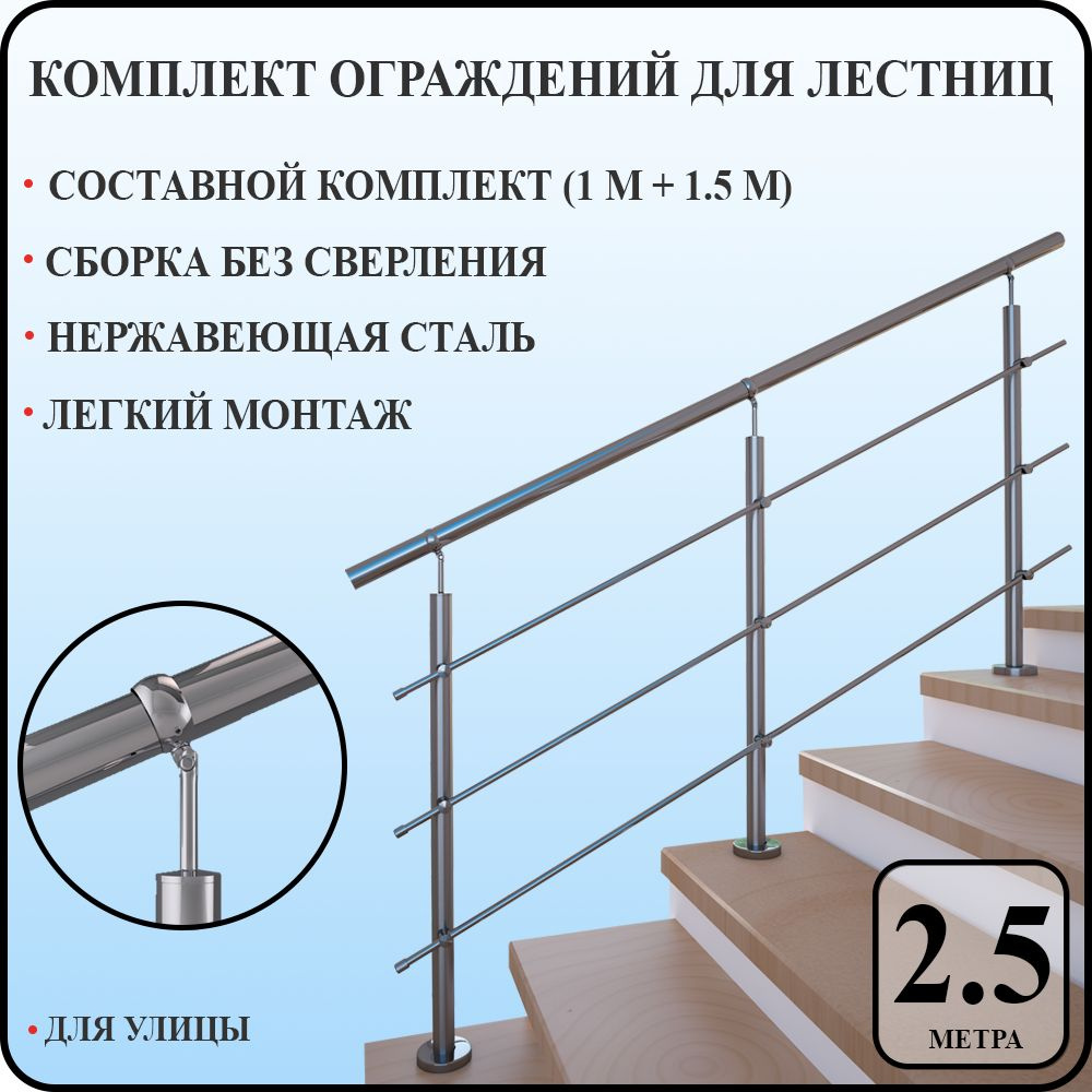 Перила для лестницы комплект из нержавеющей стали 2,5 м. п. для улицы  #1