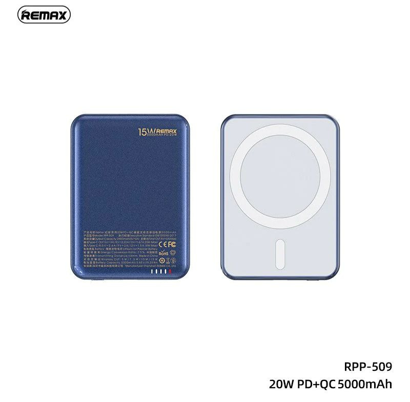 Внешний аккумулятор (повербанк) с беспроводной MagSafe зарядкой 20W/5000 mAh - Remax RPP509, синий  #1