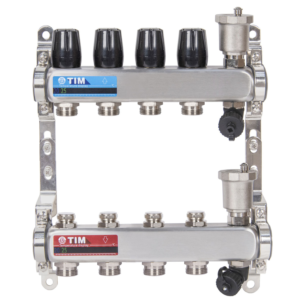 Коллекторная группа 4 контура для радиаторов, нерж. сталь, TIM, KBS5004  #1