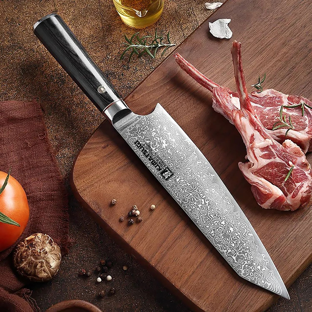 Kimatsugi / Японский кухонный поварской нож Киритсуке Damascus #115. Настоящая дамасская сталь 67 слоев. #1