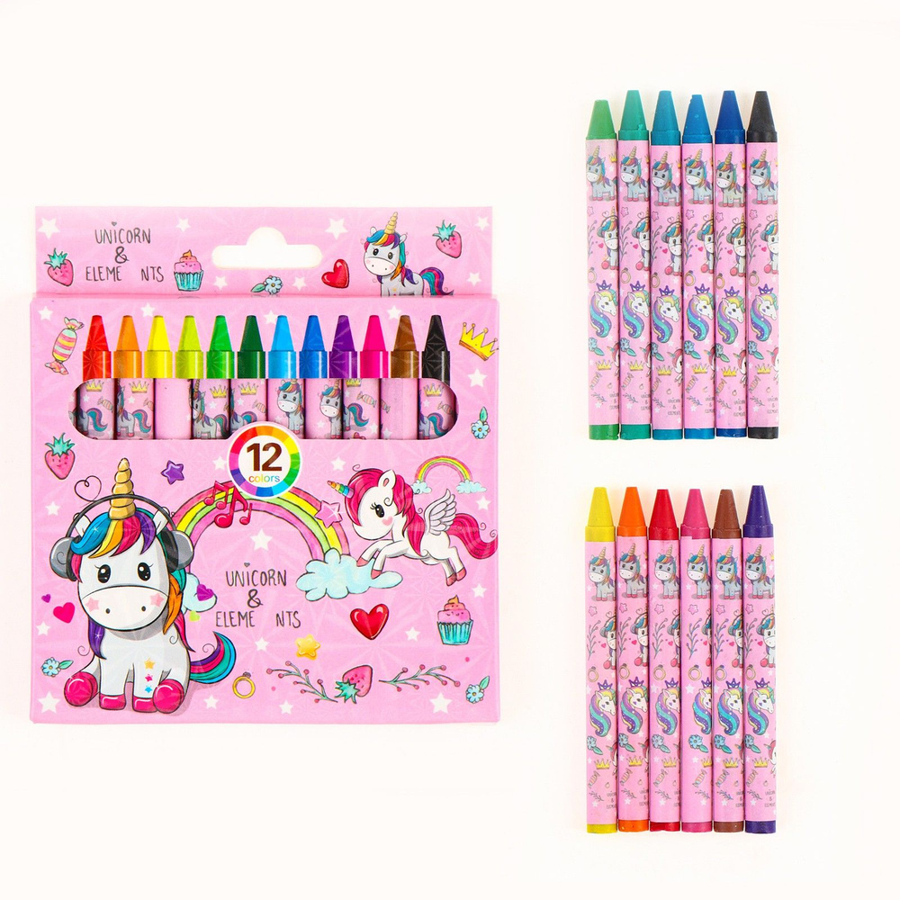 Восковые карандаши Единорог , набор 12 цветов #1