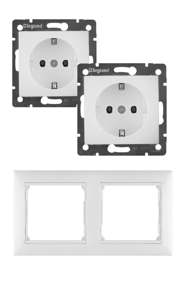 Розетка 4420 с заземлением и рамкой 2 белая #1
