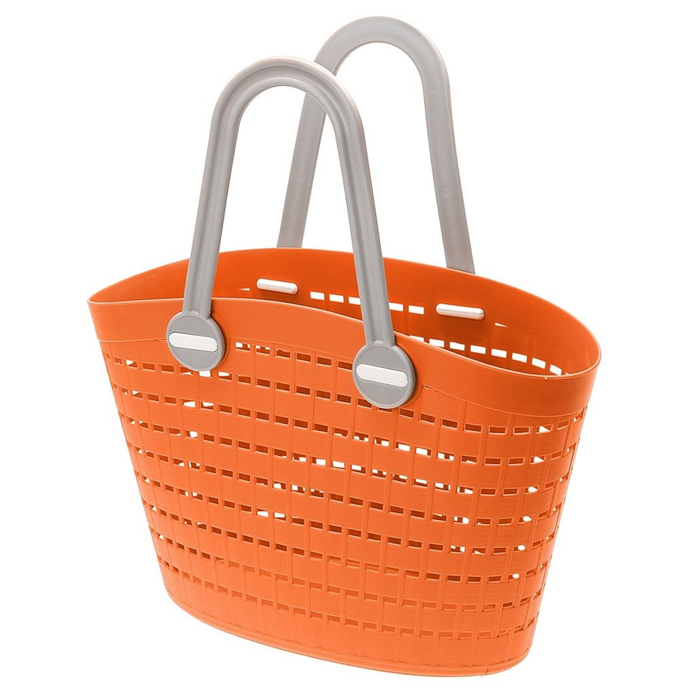 Корзина-сумка Домашняя Мода пластмассовая, 30,5х10,5 см, высота 21 см, мягкая, оранжевый, с длинными #1