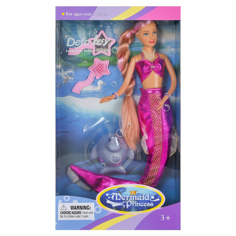 Кукла Defa Lucy Принцесса-русалочка с волшебной прядью волос (ярко-розовый костюм), 29 см  #1