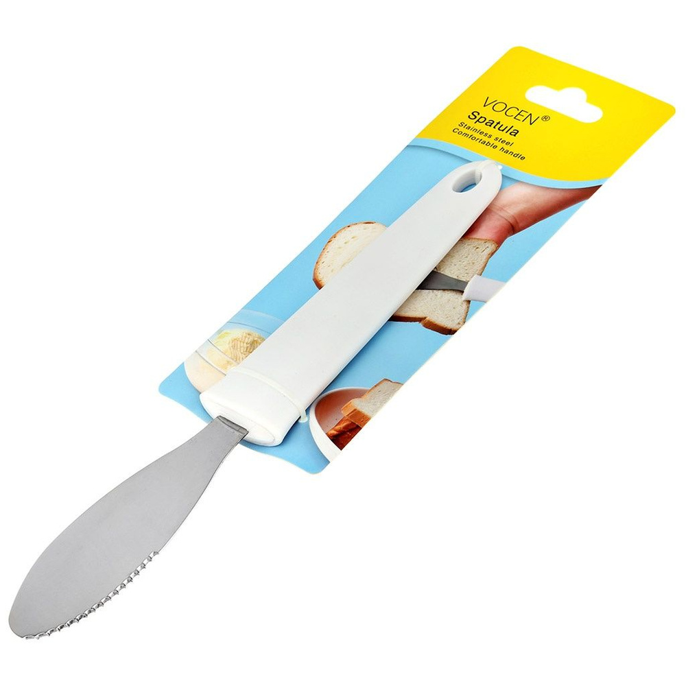 Нож для масла КНР Бельгия из нержавеющей стали, 23,8х3,4х1,3 см, с зубчиками, пластмассовая ручка, цвет #1