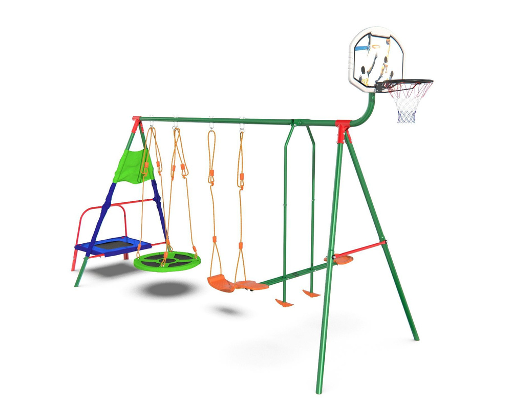 Детская игровая площадка DFC MULTIPLAY с 3-мя качелями: планер, верёвочные, гнездо; детский игровой комплекс #1