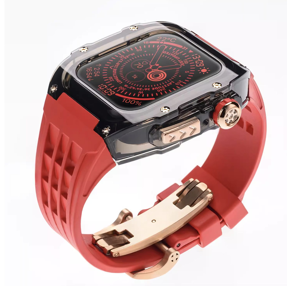 Премиальный ремешок для Apple Watch 44 / 45 mm в стиле Richard Mille Red/Gold BT  #1