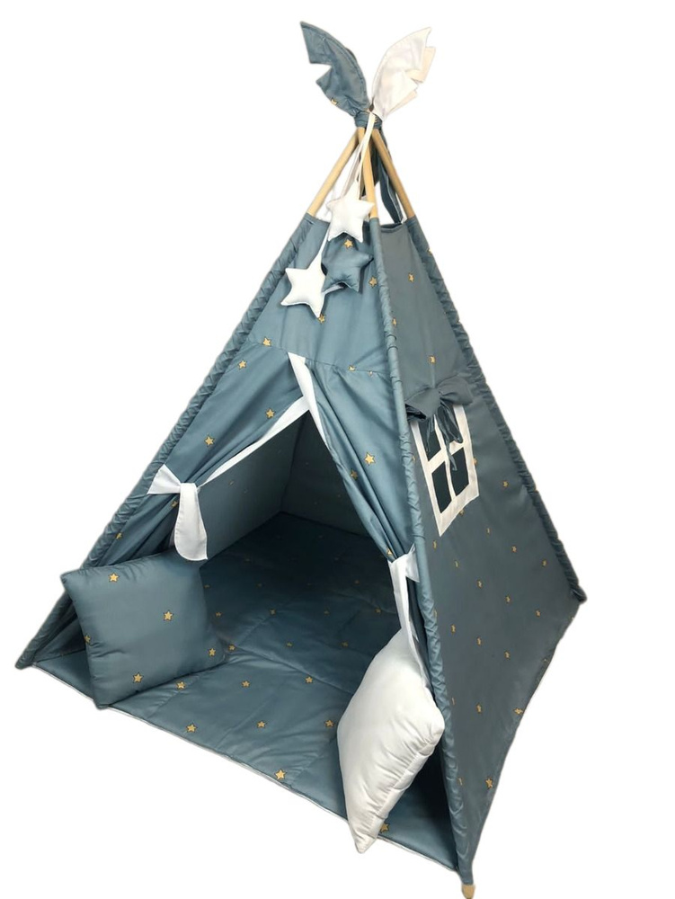Детский Вигвам LuBaby/Палатка детская игровая / Домик для детей Звездное небо с пледом 120*120, декоративными #1