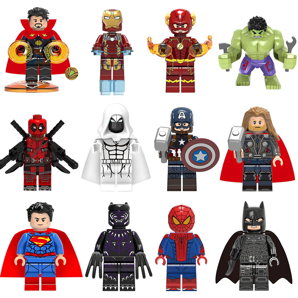 Набор минифигурок Мстители / Человек Паук, Доктор Стрэндж, Халк, Дэдпул, Тор, Железный Человек, Бэтмен #1