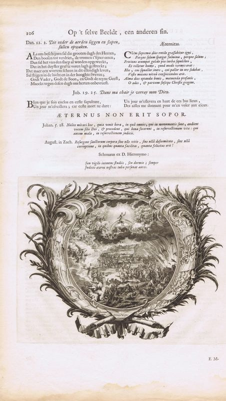Библия. Судный день. Ян ван Вианен. Антикварная авторская гравюра в тексте (резец, офорт). Нидерланды, #1