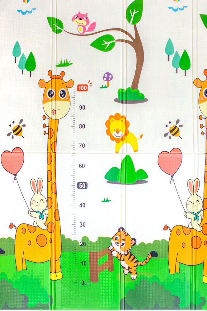 Коврик детский для ползания 180х120 см ALEX CARE KIDS Жирафики/ Веселые вагончики, складной развивающий #1