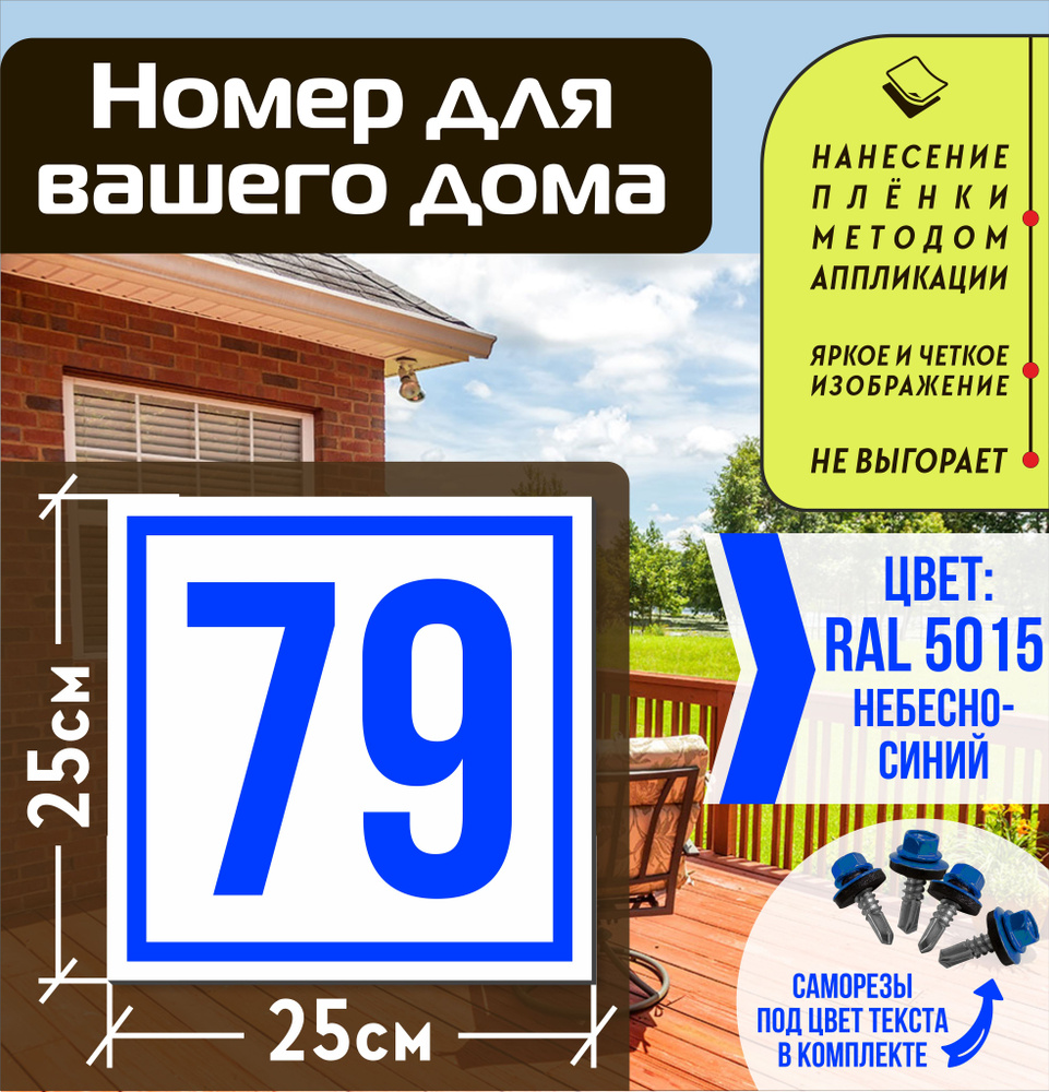 Адресная табличка на дом с номером 79 RAL 5015 синяя #1