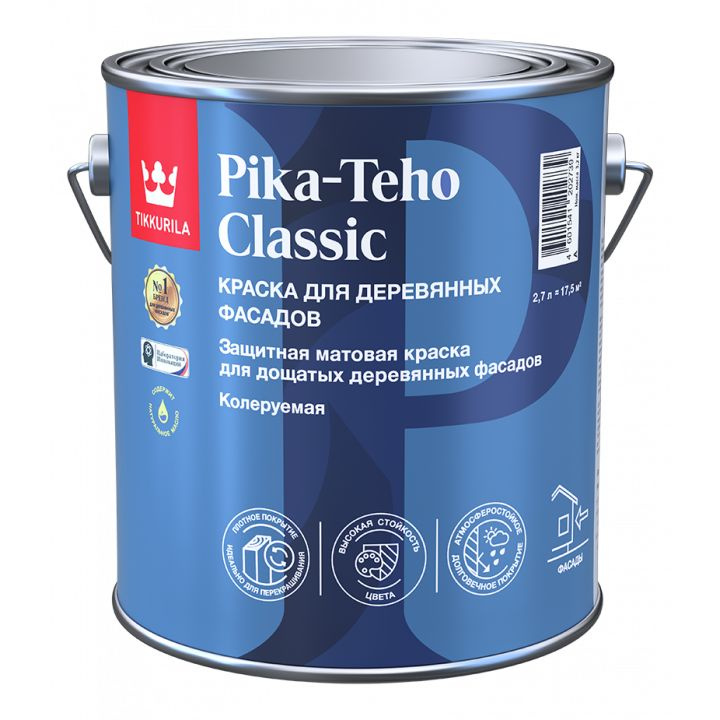 Краска фасадная по дереву Tikkurila Pika-Teho Classic, 2.7 л, база С (только под колеровку в темные и #1