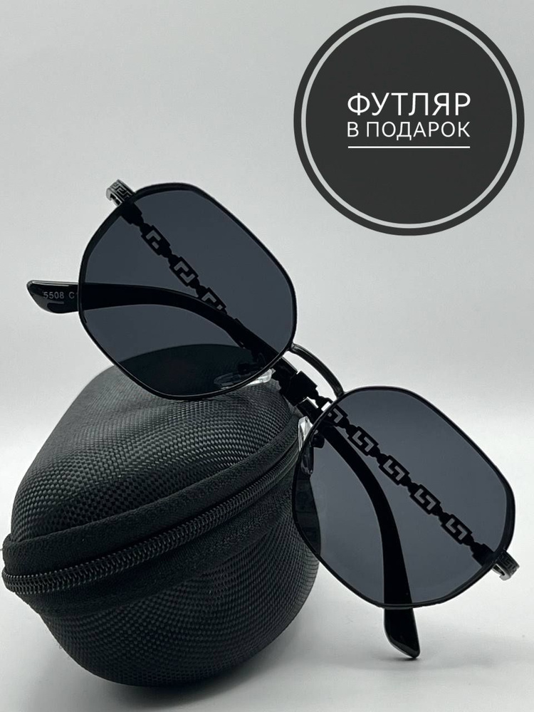 Солнцезащитные очки овал в металлической оправе с плетением, черные  #1