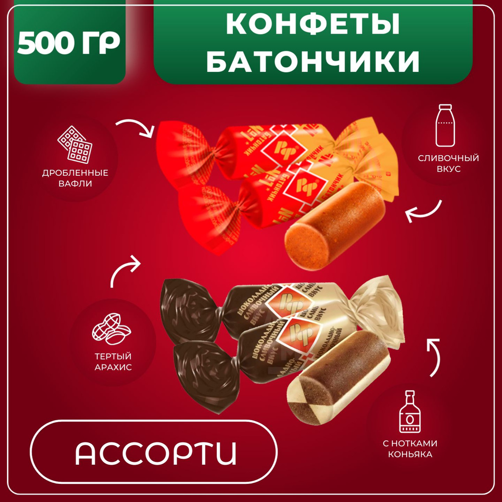 Конфеты Батончики ассорти, Рот Фронт, 500 гр #1