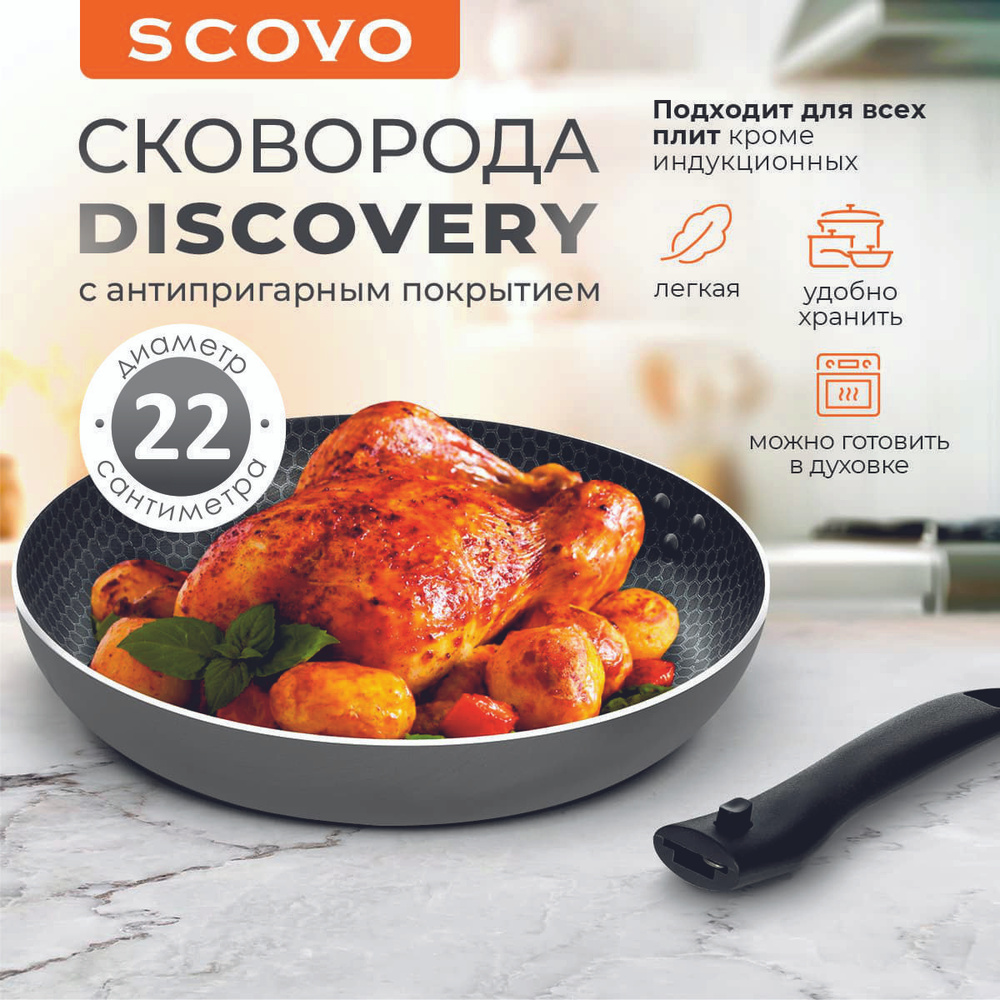 Сковорода 22 см со съемной ручкой с антипригарным покрытием SCOVO Discovery  #1
