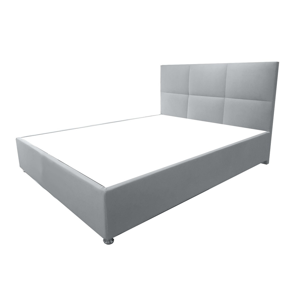 Двуспальная кровать Корсика Эко 180x200 основание металлическое с ламелями велюр серый ножки 13 см хром #1