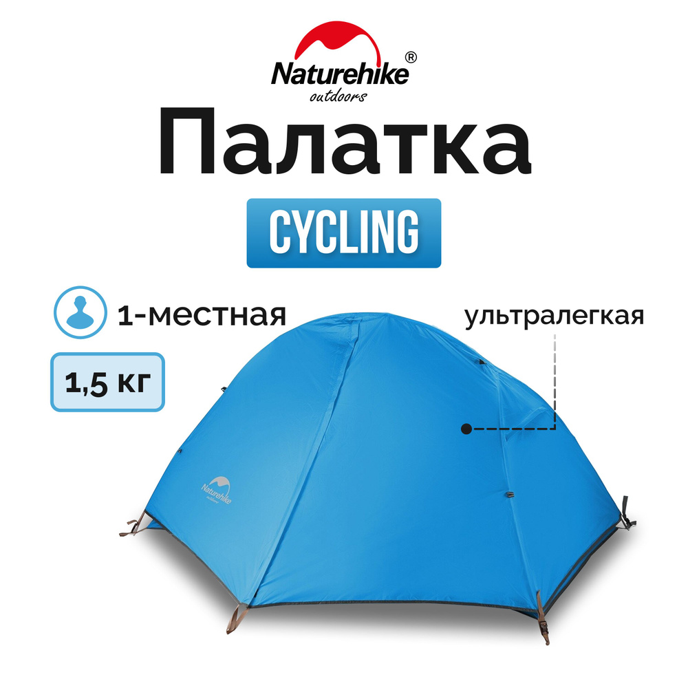 Палатка 1-местная Naturehike сверхлегкая + коврик NH18A095-D, 210T, голубой, 6975641886471  #1