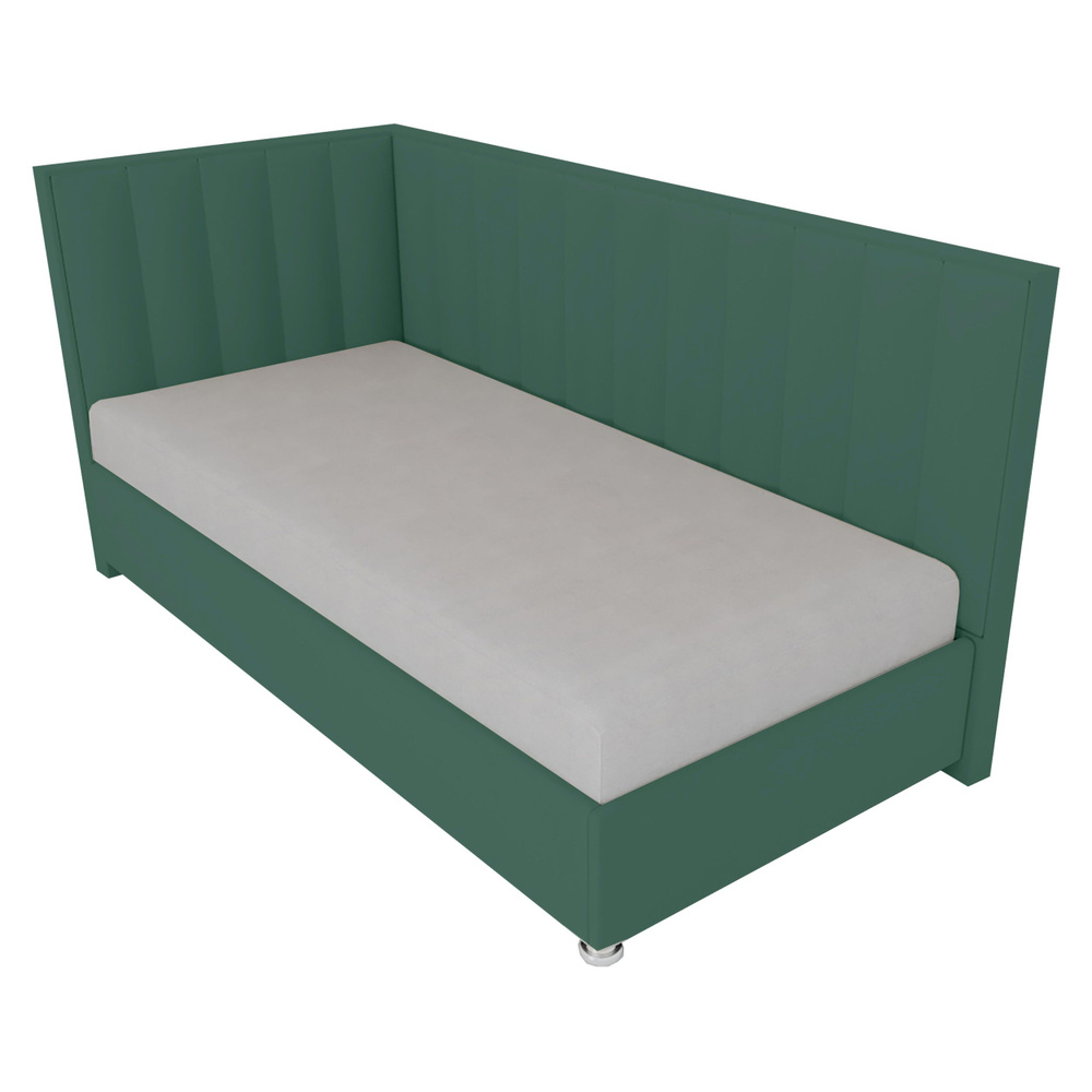Односпальная кровать Сочи 80x200 основание металлическое с ламелями велюр зеленый ножки 5 см угол правый #1