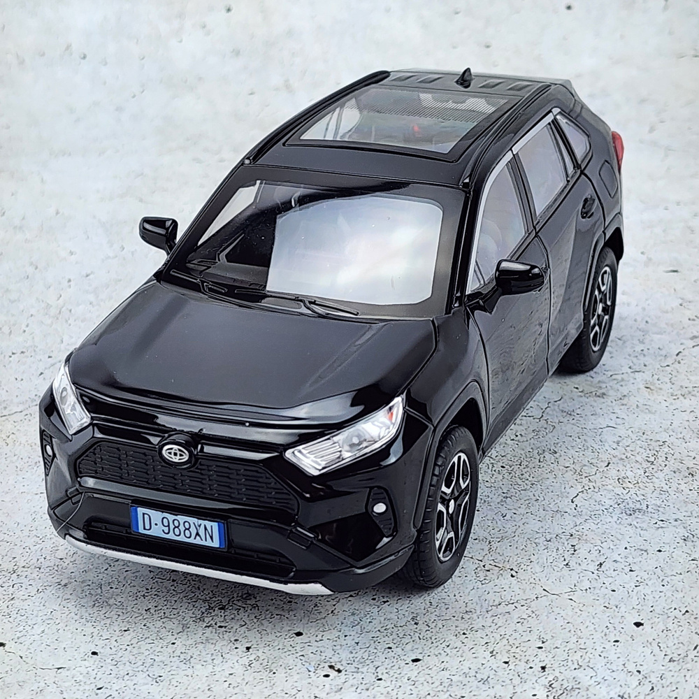 Машинка металлическая TOYOTA RAV4 инерционная модель Тойота черная 1:22 длина 19,5см, модель со светом #1