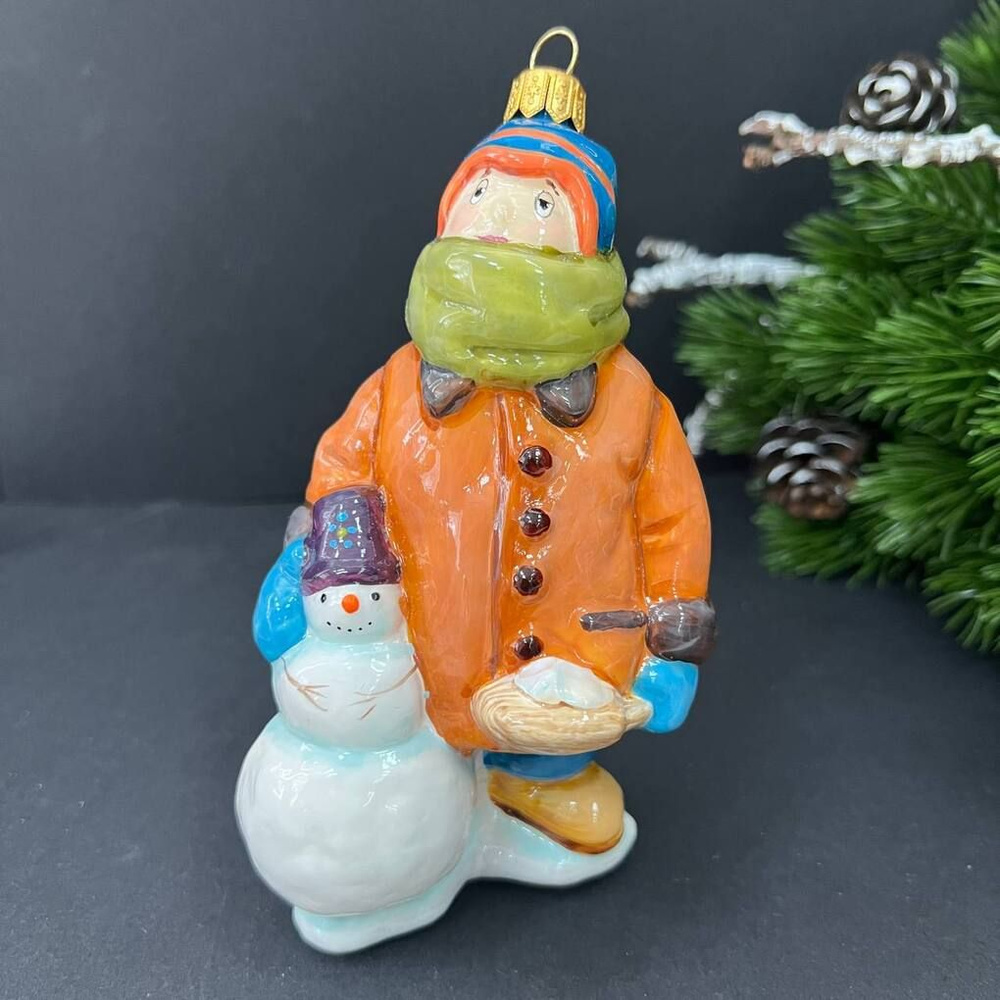 Елочная игрушка Мальчик и снеговик 13см стекло Komozja Family #1