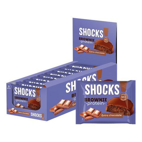 FitnesShock Протеиновое печенье Брауни без сахара SHOCKS, вкус: экстра шоколад, 9 шт  #1