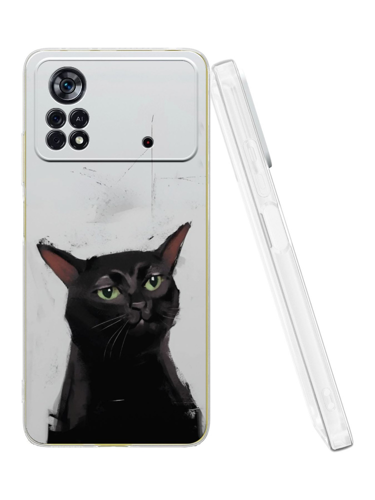 Силиконовый чехол Mcover для Poco X4 Pro (Поко Х4 Про 5Джи), The black cat  #1