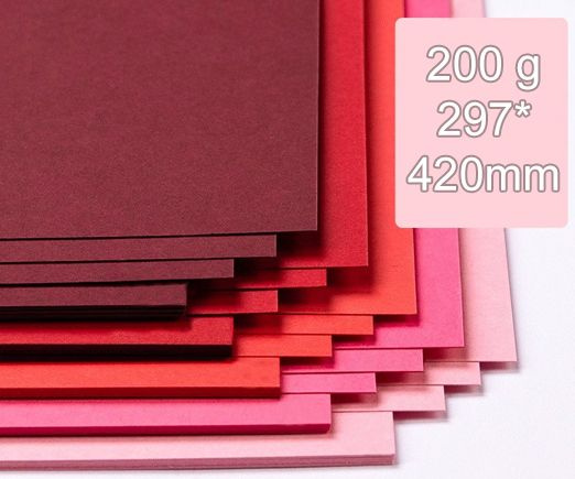 Цветной картон А3 5 цветов 25 листов 200 г/м Красные оттенки тонированный в массе матовый немелованный #1