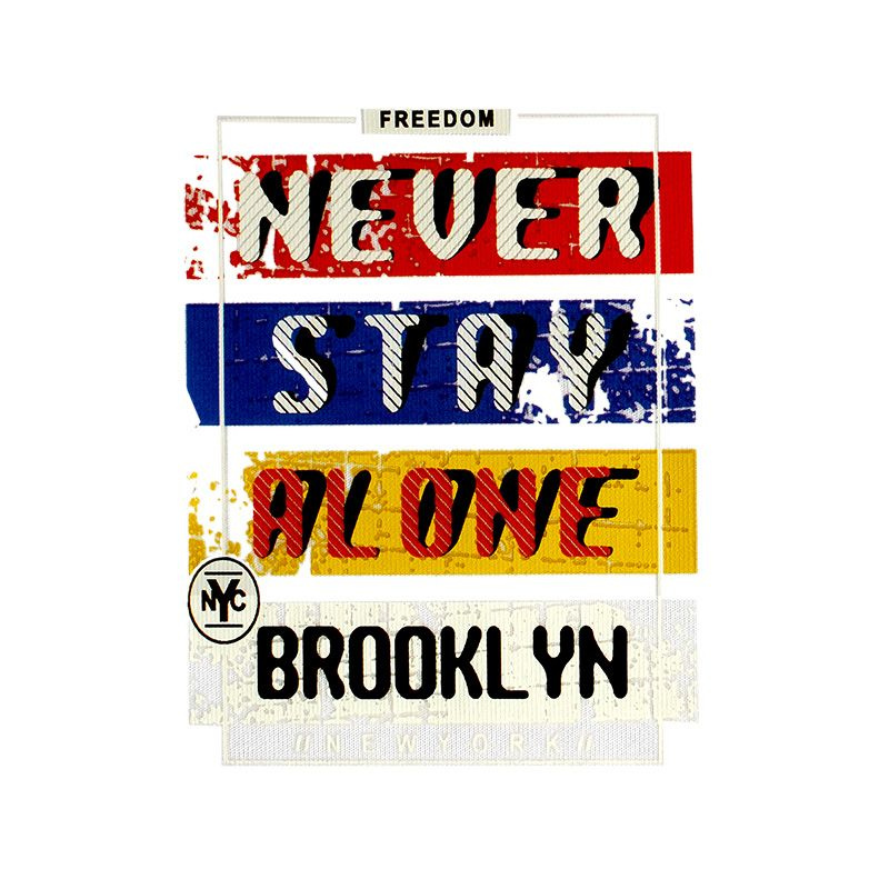 Термотрансфер "Never Stay Alone nYc" 9*7 см цв:красный/синий желтый/черный  #1