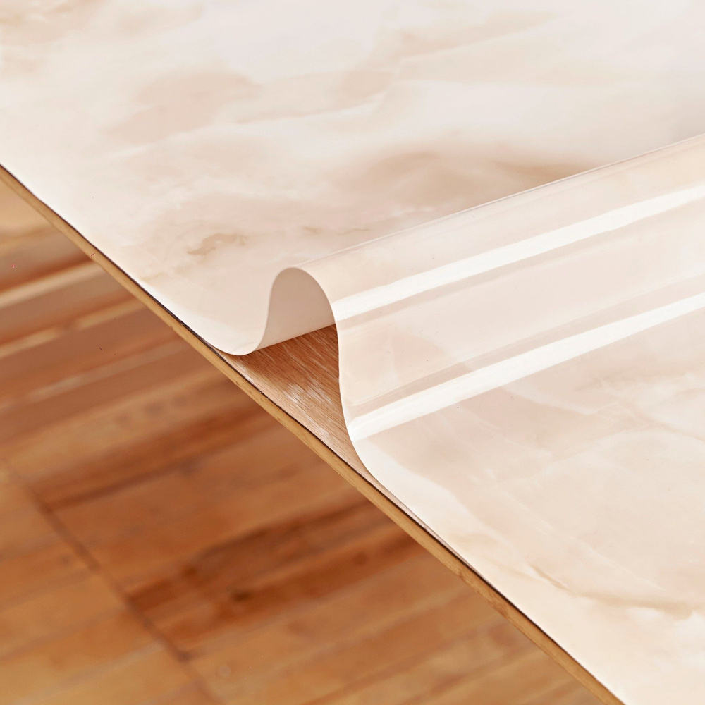 На стол покрытие Гибкое стекло "Мрамор Бежевый" 60x100см, 0.8мм  #1