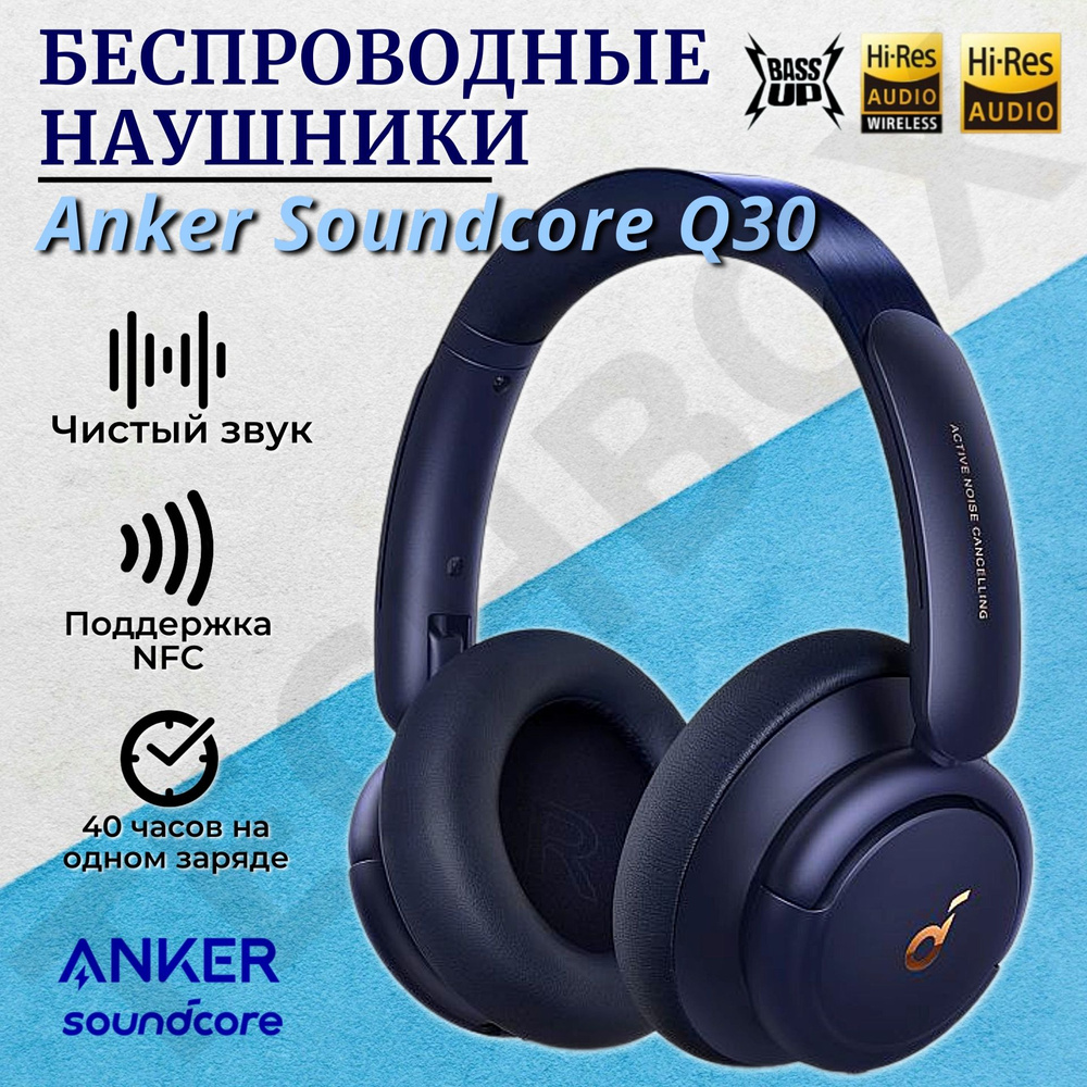 Anker Наушники с микрофоном, Bluetooth, USB Type-C, темно-синий #1