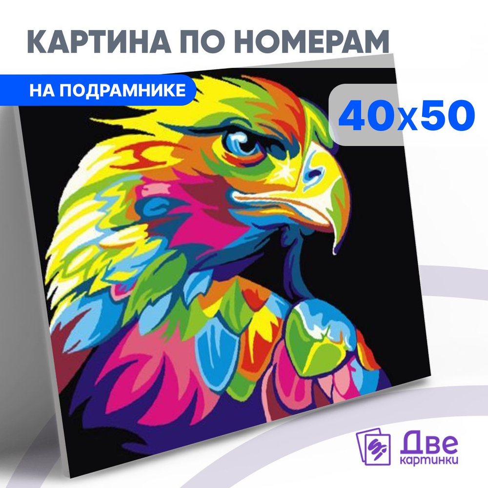 Картина по номерам на холсте 40х50 40 x 50 на подрамнике "Гордый орел в ярких цветах" DVEKARTINKI  #1